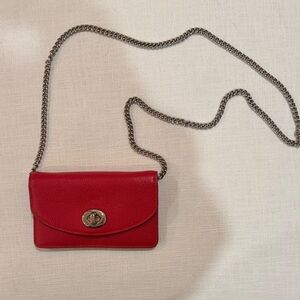 Coach Cherry Red Leather Clutch / Crossbody Bag